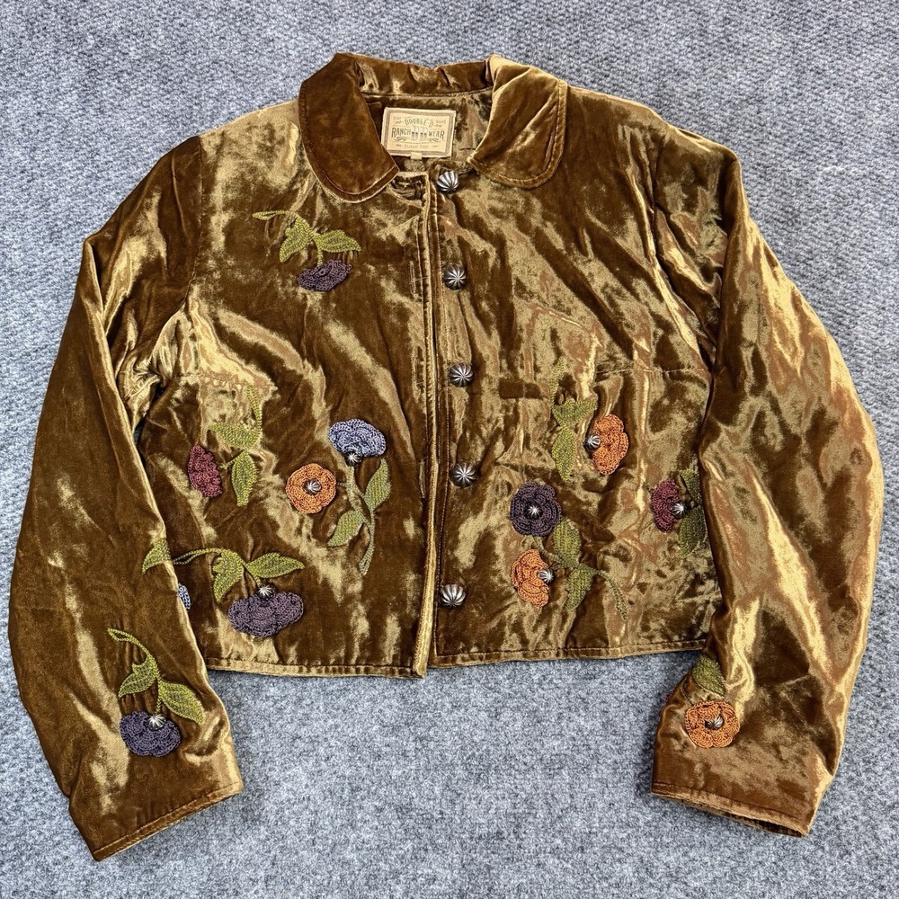 Double D Ranchwear Golden Velvet Western Jacket Embroidered Detailed Flowers HTF